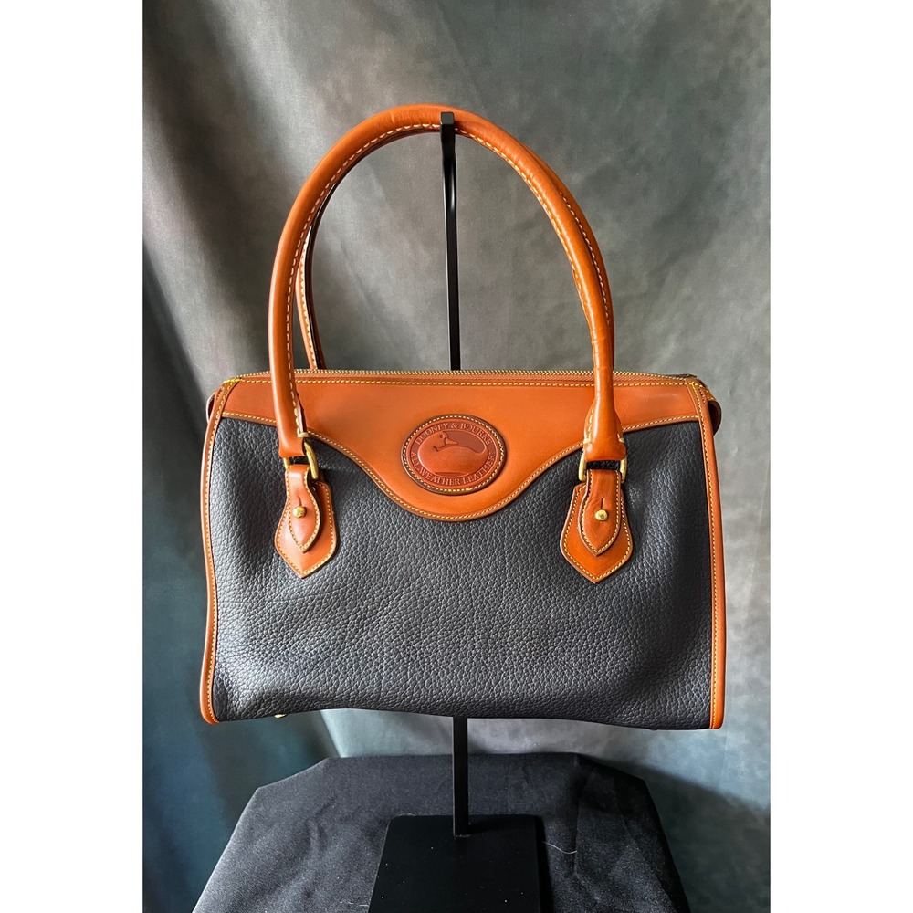 Dooney & Bourke All Weather Leather Satchel Shoulder Bag Vintage Black Tan Brass